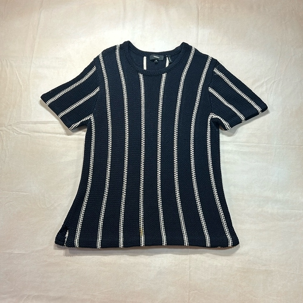 THEORY Emmeris Ibisco Navy Striped Knitted top